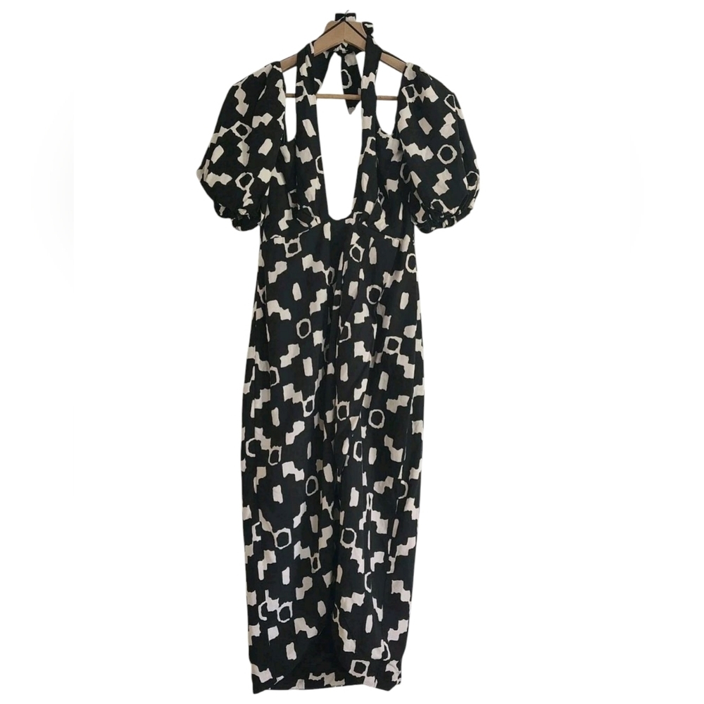 ASTR The Label Halter Cutout Midi Dress Small Puff Sleeve Open Back - Picture 3 of 11